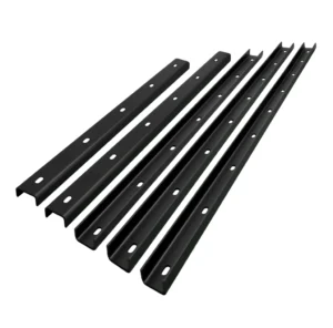 Größenübersicht der schwarzen U-Profil Gratleisten aus Stahl in den Längen von 60 cm bis 100 cm.