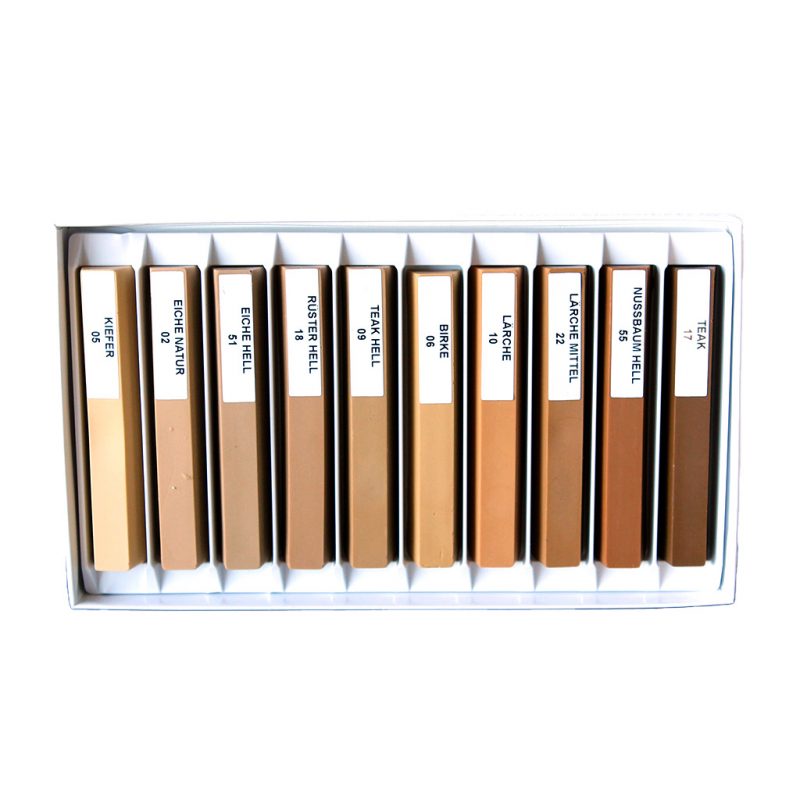 BORMA Hartwachs Stangen Set helle Holzfarben 10er Sortiment Box