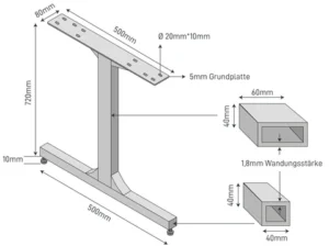 Möbelkufen H-Form Zeichnung