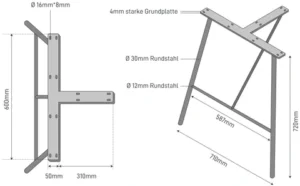 Tischgestell Filligree Zeichnung