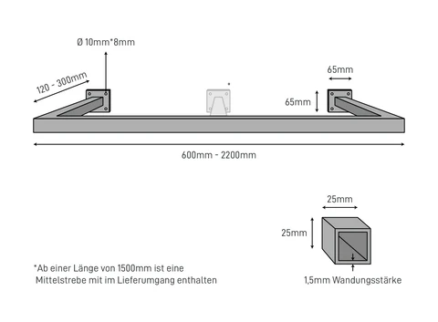 Kleiderstange_Rechteck_Wand_TechnischeZeichnung
