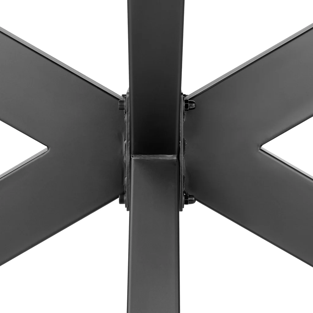 Seitenansicht der Verbindung am zerlegbaren Spider Tischgestell.