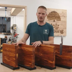 Exklusiver DIY Magnet Messerblock aus Zwetschkenholz montiert auf massivem Naturstein Fuss