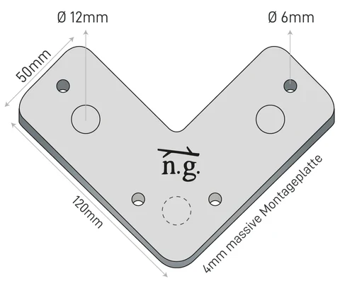 Technische Masszeichnung der Hairpin Legs Tischbeine mit Montageplatte
