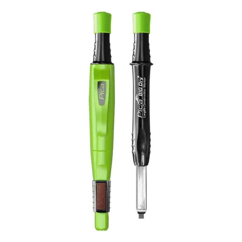 Nahaufnahme des Pica BIG Dry Zimmermannsbleistifts mit herausfahrender 2x5 mm Rechteckmine.