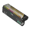 Aufgestellte schwarze Wera Bit-Check 30 Wood Box mit Take it easy Farbleitsystem und Bithalter unten