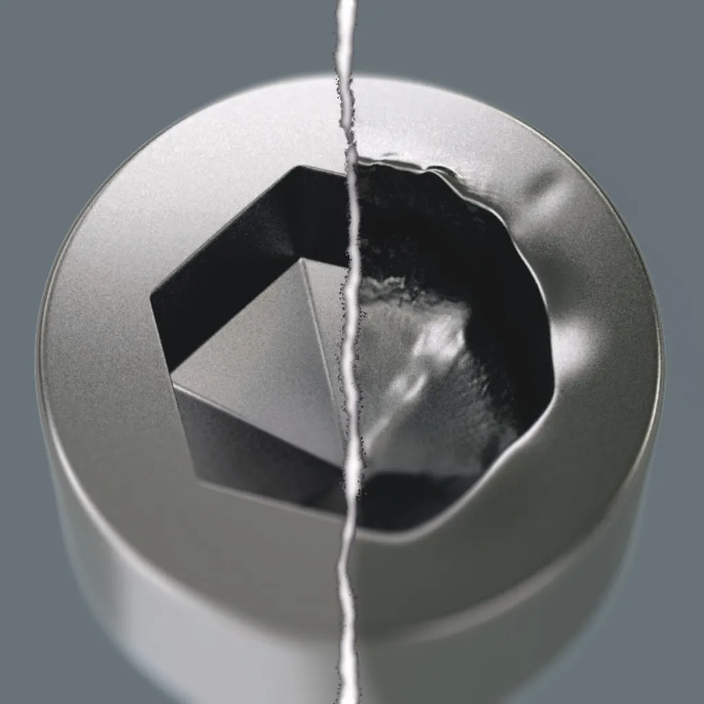 Vergleich der Anlageflächen zwischen Wera Hex-Plus Profil und herkömmlichem Innensechskant