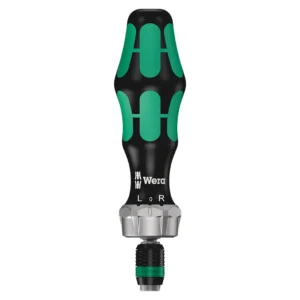 Wera Kraftform 816 RA Ratschen-Handhalter mit L-0-R Umschaltring und Rapidaptor-Schnellwechselfutter in Nahaufnahme