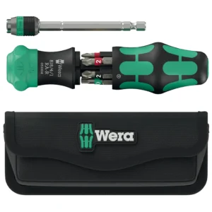 Wera Kraftform Kompakt 20 RA-R Ratschenschrauber mit ausgefahrenem Bit-Magazin und schwarzer Tasche
