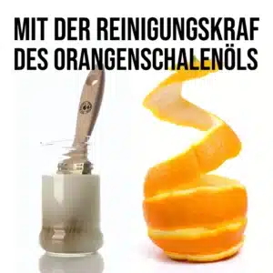 OLI-NATURA Pinselreiniger mit natürlicher Reinigungskraft aus Orangenschalenöl und eingetauchtem Holzpinsel