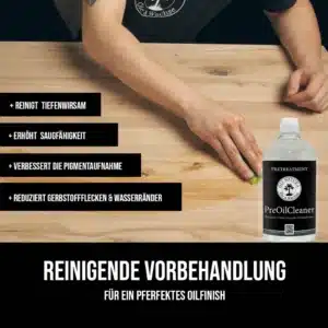 Anwendung des OLI-NATURA PreOilCleaner zur reinigenden Vorbehandlung einer Holzoberfläche vor dem Ölen